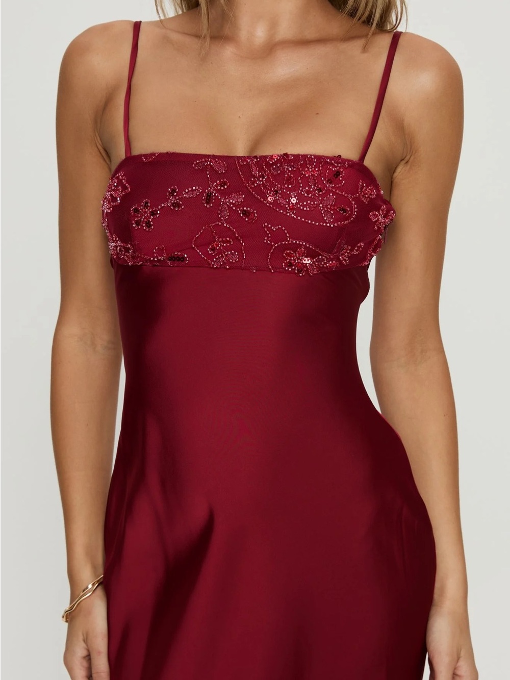 Slip Midi Dress with Beaded Detail - Burgundy - Picture 2 of 3